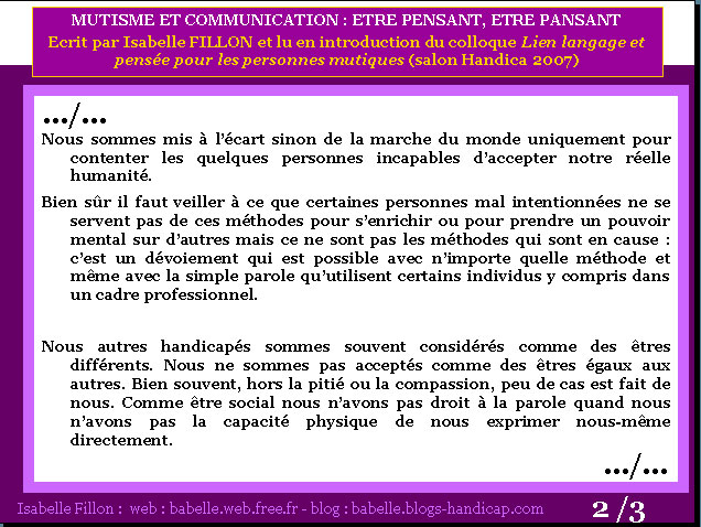 Nous sommes mis à l'écart sinon de la marche du monde uniquement pour contenter ...-Isabelle_Fillon-Handica_2007